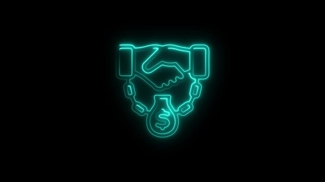 Neon Handshake in Chains with Dollar Sign and Corruption Concept Icon