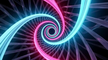 Abstract spiral tunnel with blue and pink glowing neon light, digital technology background, futuristic tunnel. - Powered by Adobe