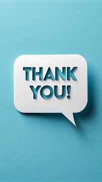 White paper speech bubble with teal Thank You message on blue background
