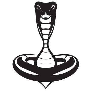 A stylized black and white vector illustration of a cobra with an upright head and coiled body, conveying danger or exotic wildlife.