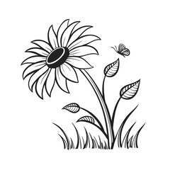 sunflower outline vector icon on white background