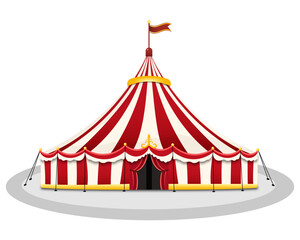 Obraz premium Circus tent on a white background with red and white stripes
