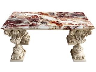 Luxury marble antique table design isolated on transparent background