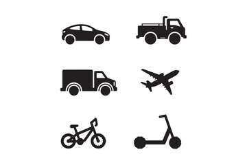 Naklejka premium Transport Icons Pack Car, Truck, Plane, Bike, Scooter, Van Clipart