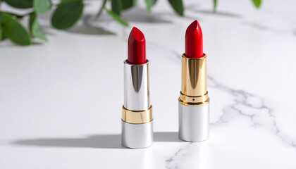 Lipstick on Marble Surface with Shadows Elegant Beauty Cosmetic Minimalist Style