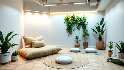 A compact indoor relaxation and wellness space designed for an office setting.