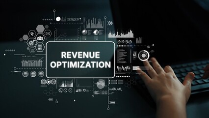 Revenue Optimization Concept with Data Analytics and Graphical Interface on Computer Screen. Asymptotic smart data analytic.