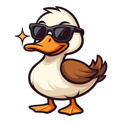 Cartoon duck with sunglasses exudes confident, cool vibe