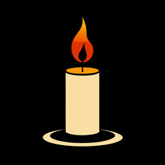 "Candle with small flickering flame silhouette"
black background