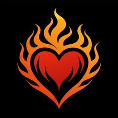 "Flaming heart shape silhouette"
black background
