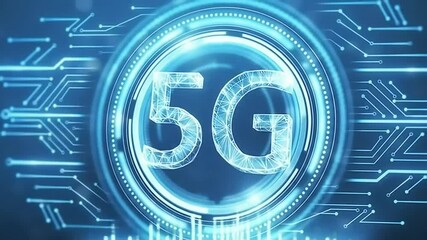 5G Logo in Futuristic Digital Circular Interface Animation