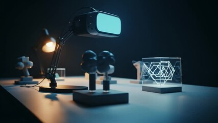 VR Headset Displaying Blue Light on Desk - Powered by Adobe
