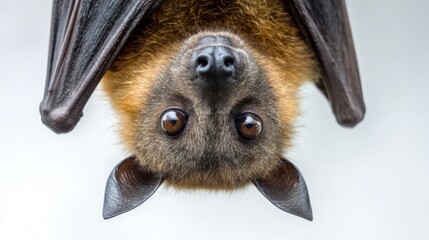 Obraz premium Close-up of a bat hanging upside down