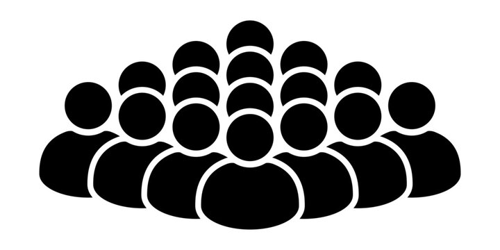 Crowd icon of group of people. Black silhouette of a community or audience. Teamwork, population, gathering, society, or business group concept. Simple modern symbol for web, apps, presentations.