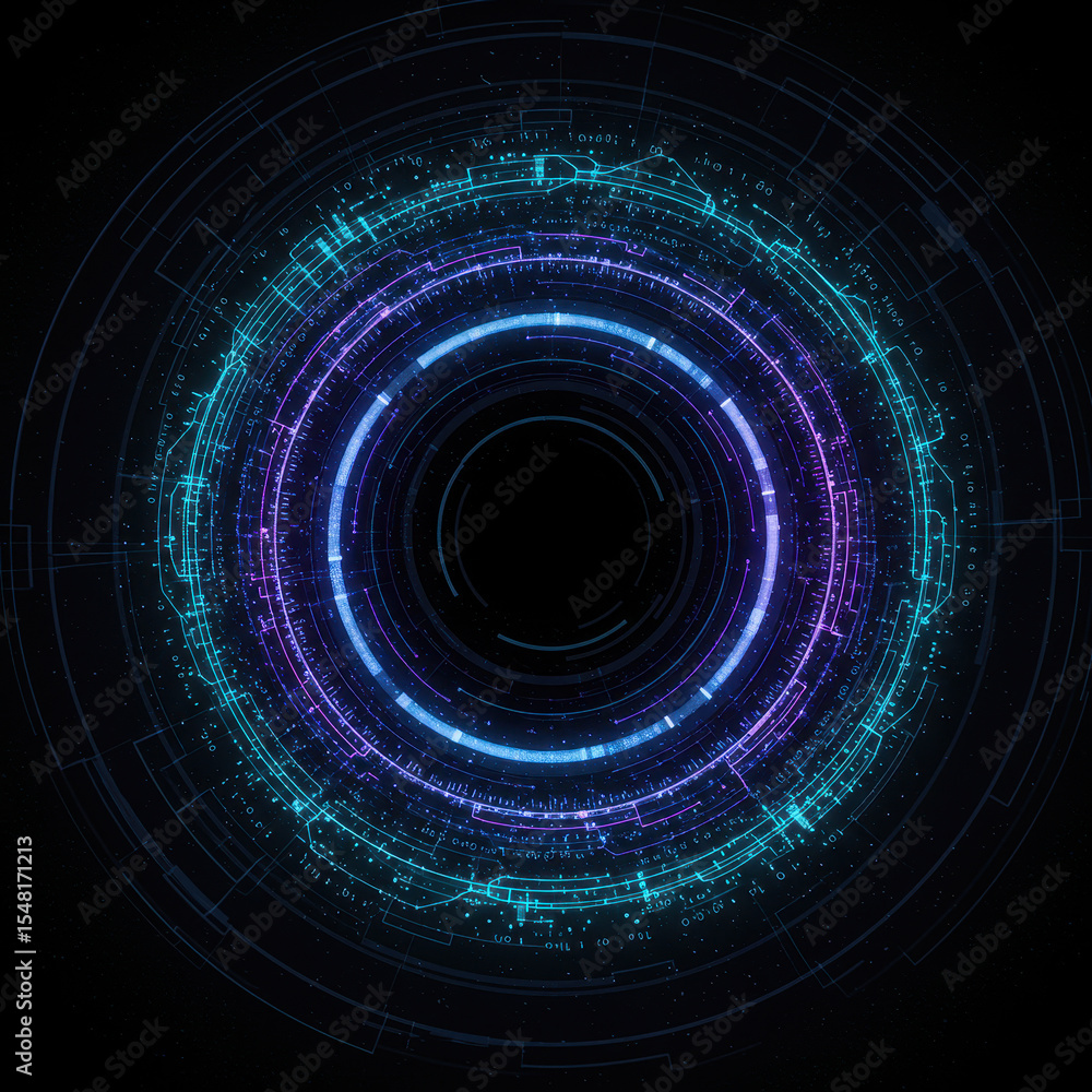 Poster dynamic abstract futuristic circle with glowing blue and purple light. this digital technology inter