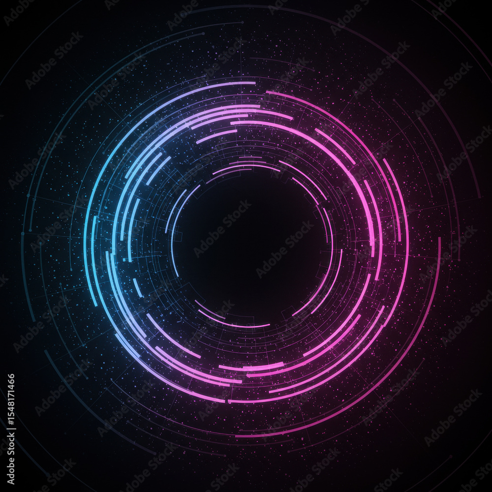 Poster abstract futuristic background with glowing neon circle and line. vibrant digital design for tech co
