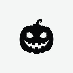 Bold black silhouette of a Halloween jack-o'-lantern with white eyes and teeth on a clean white background. Perfect for spooky, festive, and minimalist Halloween-themed designs.