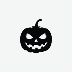 Bold black silhouette of a Halloween jack-o'-lantern with white eyes and teeth on a clean white background. Perfect for spooky, festive, and minimalist Halloween-themed designs.