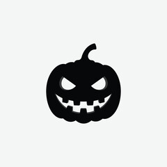 Bold black silhouette of a Halloween jack-o'-lantern with white eyes and teeth on a clean white background. Perfect for spooky, festive, and minimalist Halloween-themed designs.