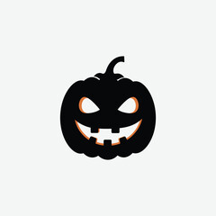 Bold black silhouette of a Halloween jack-o'-lantern with white eyes and teeth on a clean white background. Perfect for spooky, festive, and minimalist Halloween-themed designs.