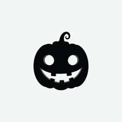 Bold black silhouette of a Halloween jack-o'-lantern with white eyes and teeth on a clean white background. Perfect for spooky, festive, and minimalist Halloween-themed designs.