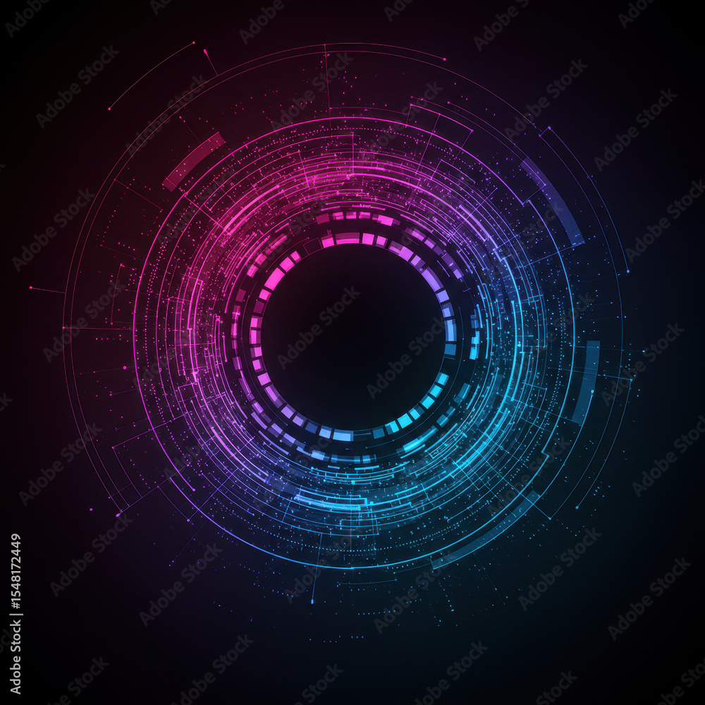 Poster abstract futuristic technology circle on dark background. dynamic digital illustration with cyber da