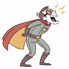 Naklejka premium Cartoon superhero with red cape and mask shouting with lightning bolts and sweat near his head image
