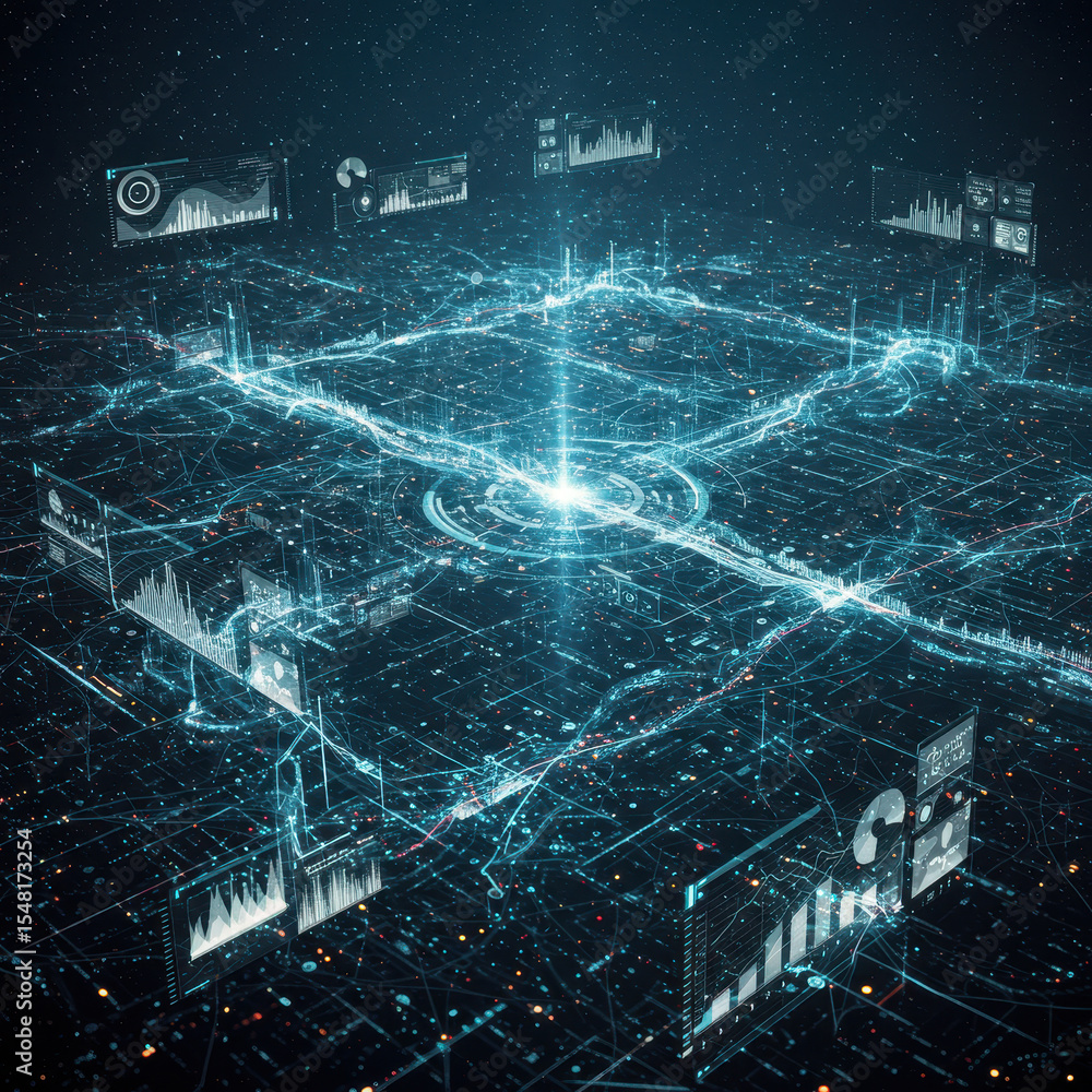 Aufkleber futuristic digital landscape showcases powerful data visualization and network analytics. abstract i