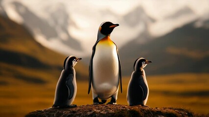 Majestic King Penguin with Chicks in Antarctica - Powered by Adobe