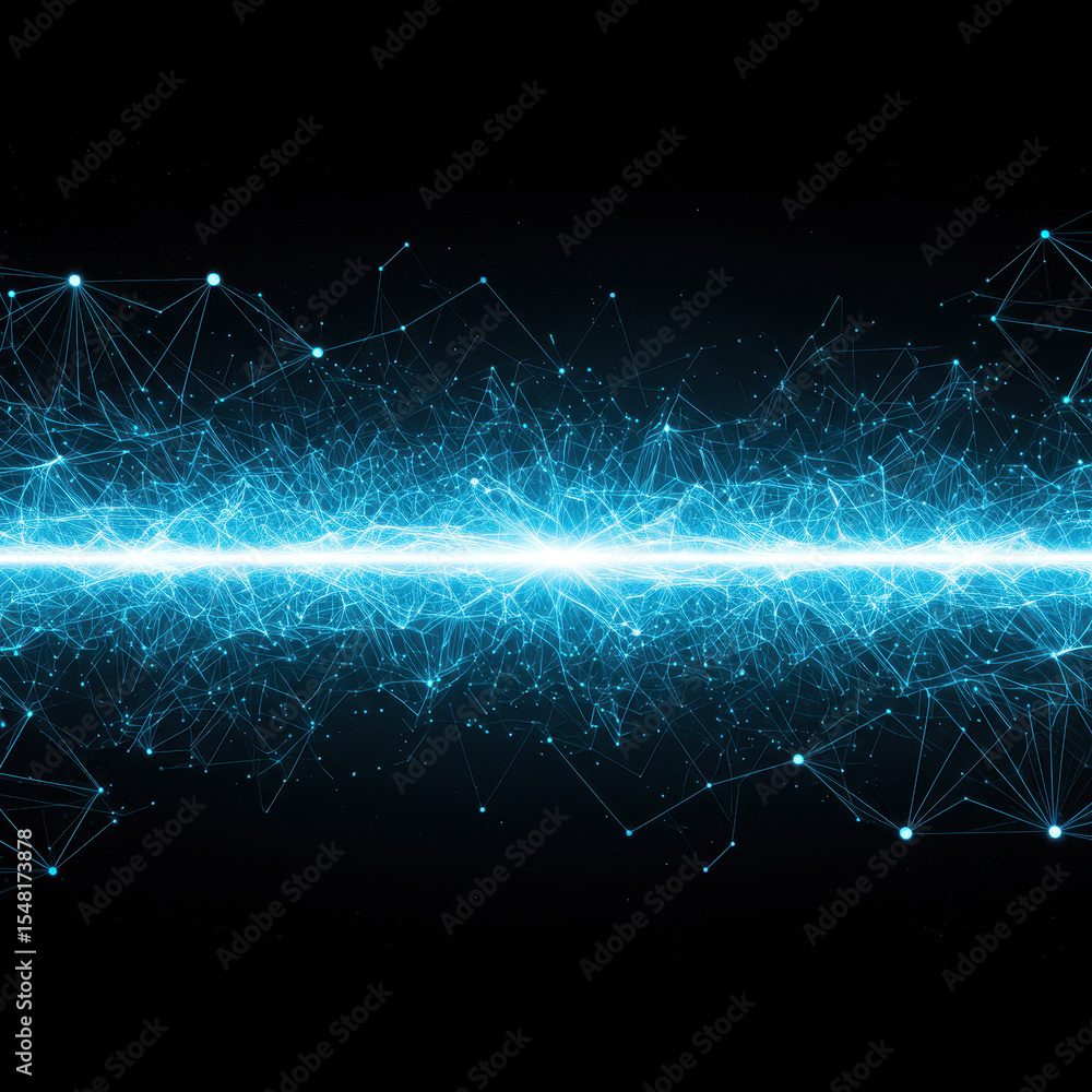 Poster energetic abstract technology background with futuristic digital network. blue neon light connection