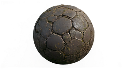 Old Stone Soccer Ball Texture with Moss and Grime Isolated on Transparent Background Detailed stone soccer ball texture The transparent