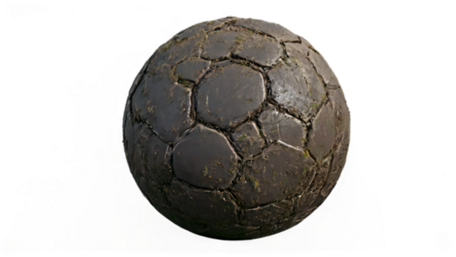 Old Stone Soccer Ball Texture with Moss and Grime Isolated on Transparent Background Detailed stone soccer ball texture The transparent