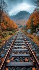 Fototapeta premium an infinite straight railway track across gorgeous landscapes precipice , ultra-high definition hyper realist