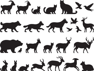 Fototapeta premium Diverse Animal Silhouettes Vector Collection