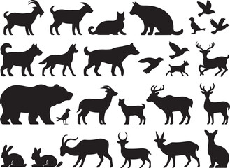 Obraz premium Diverse Animal Silhouettes Vector Collection