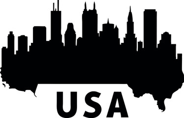 Obraz premium USA Map Silhouette with City Skyline Vector – Iconic American Cityscape