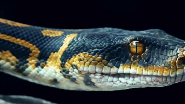 Close Up of a Blue and Yellow Snake Head