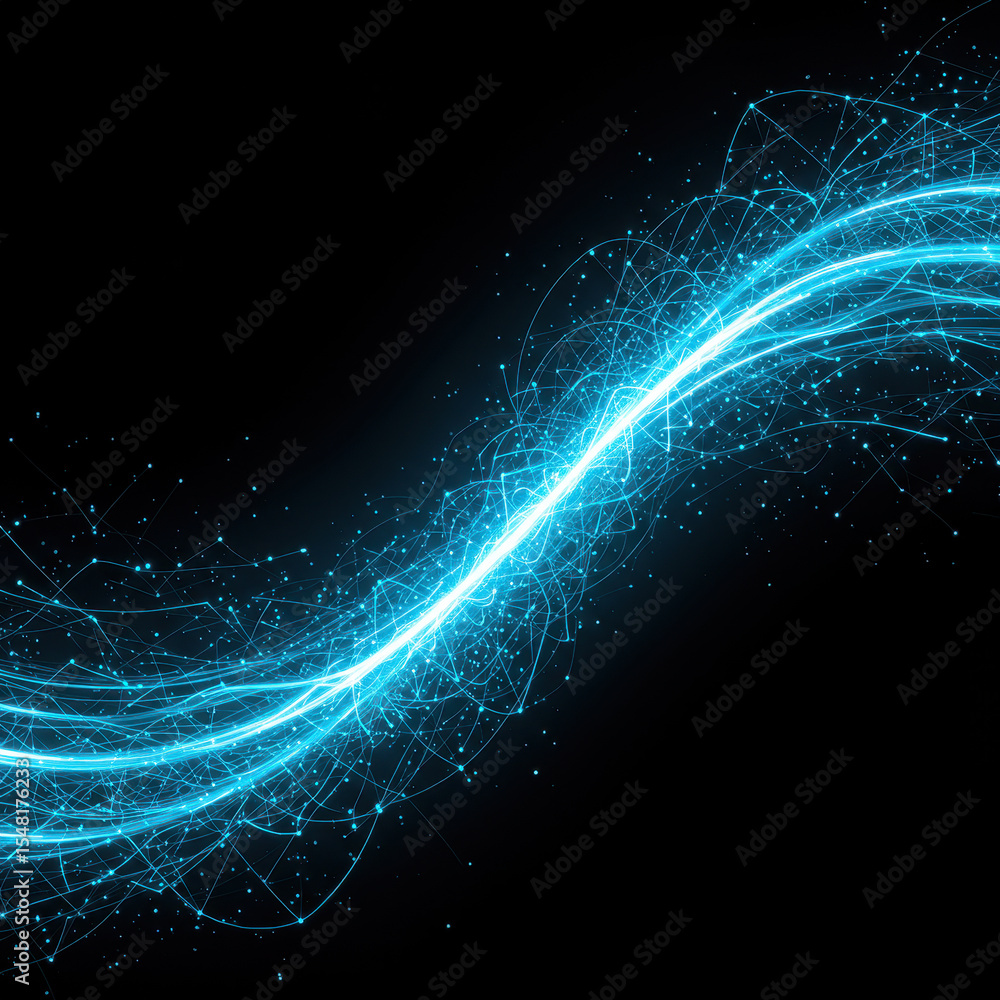 Poster abstract graphic design of modern network with glowing neon blue light wave. futuristic visual on da