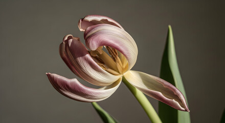 Fototapeta premium Purple And White Tulip Blooming In The Warm Light Of Late Spring