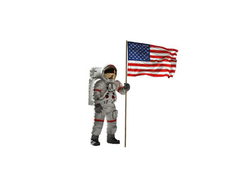Isolated Astronaut Holding American Flag with Pride