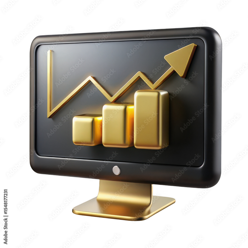 Aufkleber gold bar graph on black computer screen isolated on transparent background