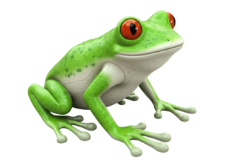 Isolated Cartoonish Green Tree Frog with Red Eyes