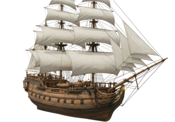 Isolated Majestic Tall Ship with White Sails and Intricate Rigging