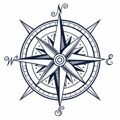 Etching of a Medieval Compass Rose with Fine Line Detail