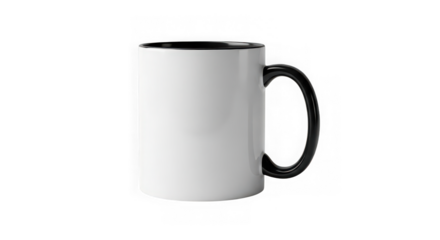 White mug with black handle isolated on transparent background