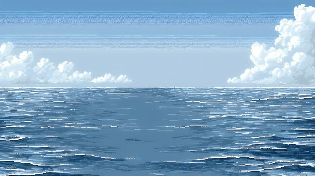 Pixel art ocean showing digital glitch effect spreading across the screen - Powered by Adobe