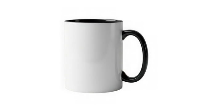 White mug with black handle isolated on transparent background