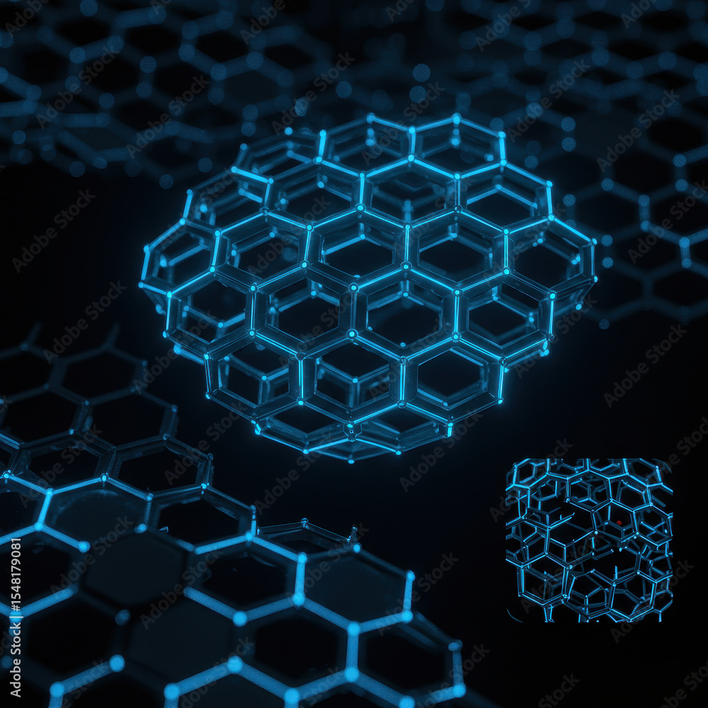 Aufkleber abstract blue hexagonal network structure floats in digital space. futuristic concept of technology,