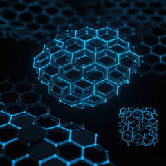 Abstract blue hexagonal network structure floats in digital space. futuristic concept of technology, science, and connection, evoking feeling of complex innovation