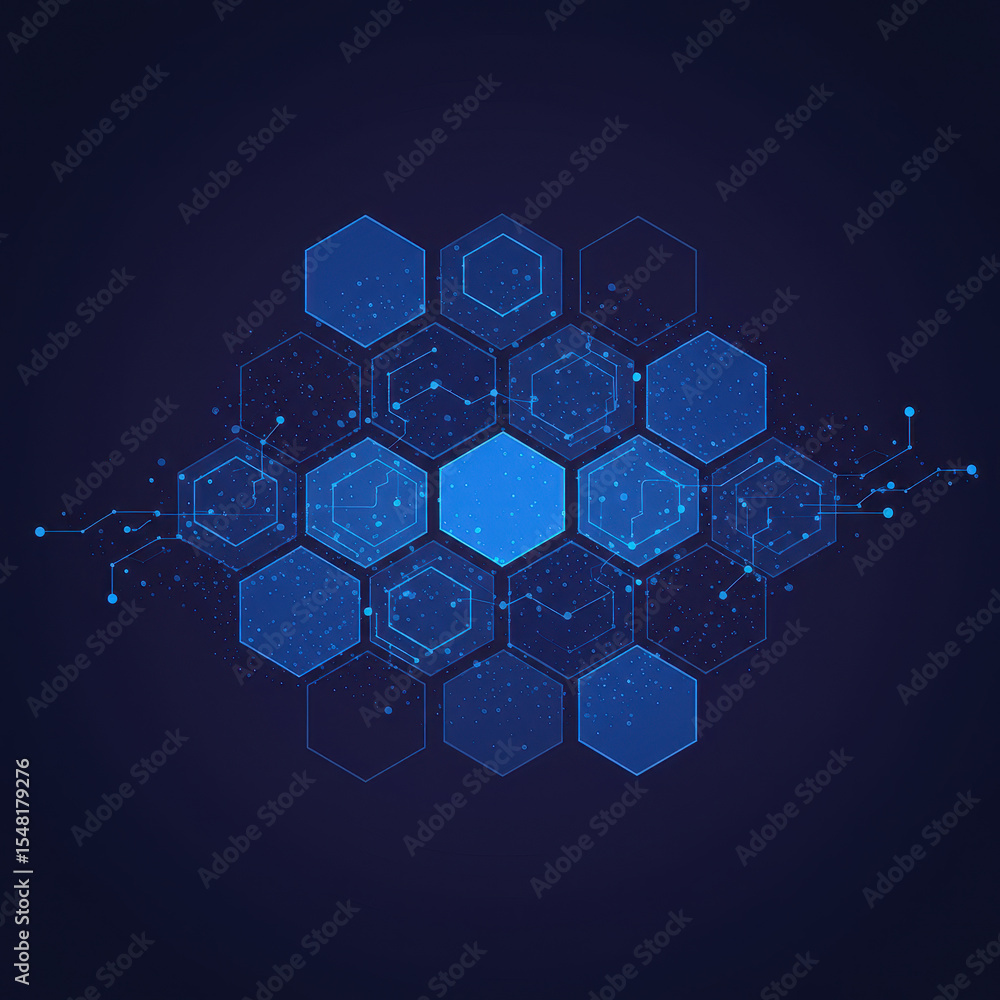 Poster innovative abstract futuristic background of blue digital hexagon network. this technology shows dat